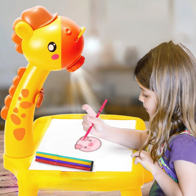 Drawing Tablet Education Multifunctional Projection Painting Table Giraffe Storage Light Music Writing Pad Girl Children'S Toys