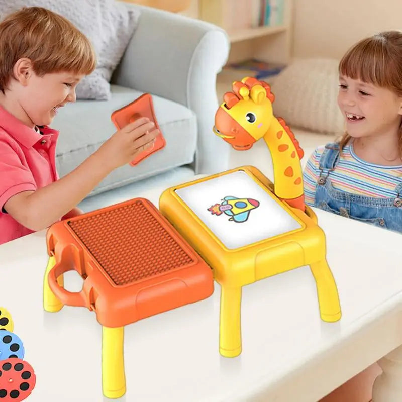 Drawing Tablet Education Multifunctional Projection Painting Table Giraffe Storage Light Music Writing Pad Girl Children'S Toys